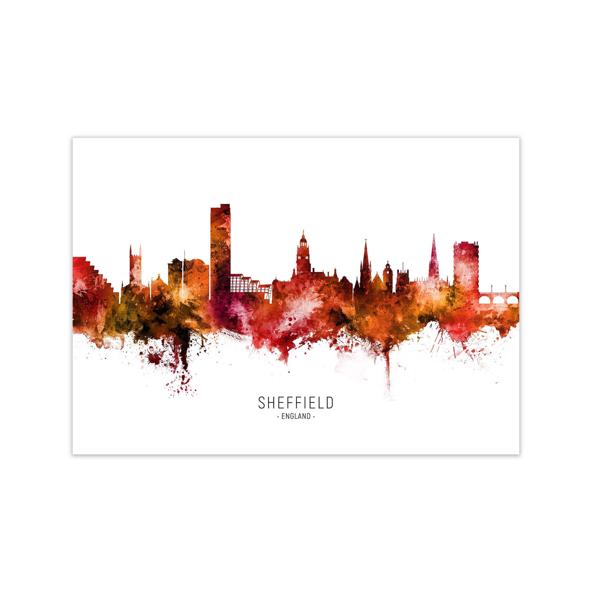 Sheffield England Skyline Red City Name  by Michael Tompsett Print Only