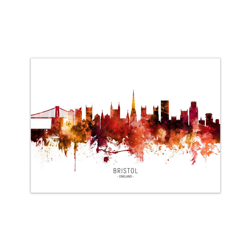 Bristol England Skyline Red City Name  by Michael Tompsett Print Only