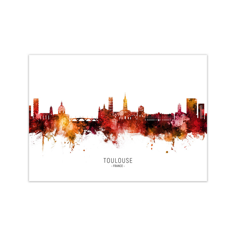 Toulouse France Skyline Red City Name  by Michael Tompsett Print Only
