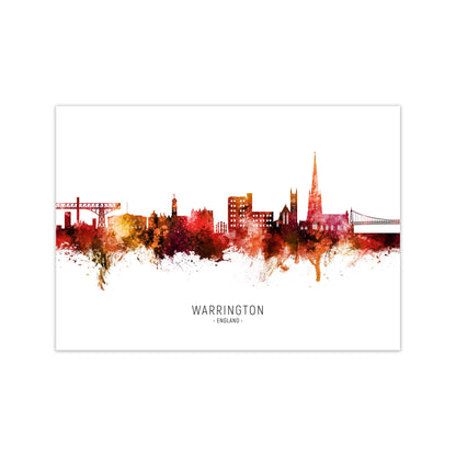 Warrington England Skyline Red City Name  by Michael Tompsett Print Only
