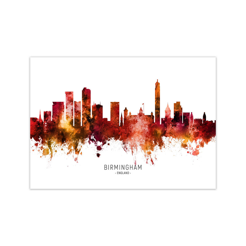 Birmingham England Skyline Red City Name  by Michael Tompsett Print Only