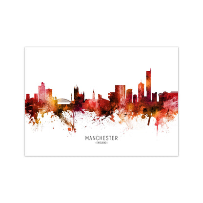 Manchester England Skyline Red City Name  by Michael Tompsett Print Only