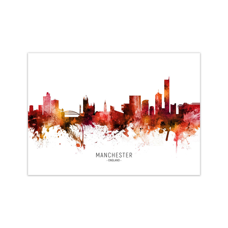 Manchester England Skyline Red City Name  by Michael Tompsett Print Only