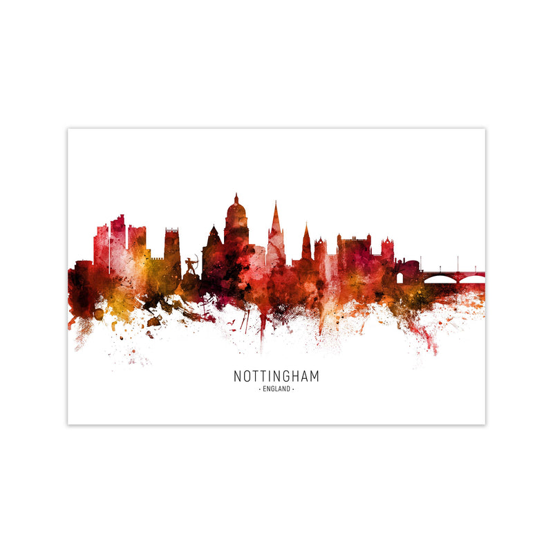 Nottingham England Skyline Red City Name  by Michael Tompsett Print Only