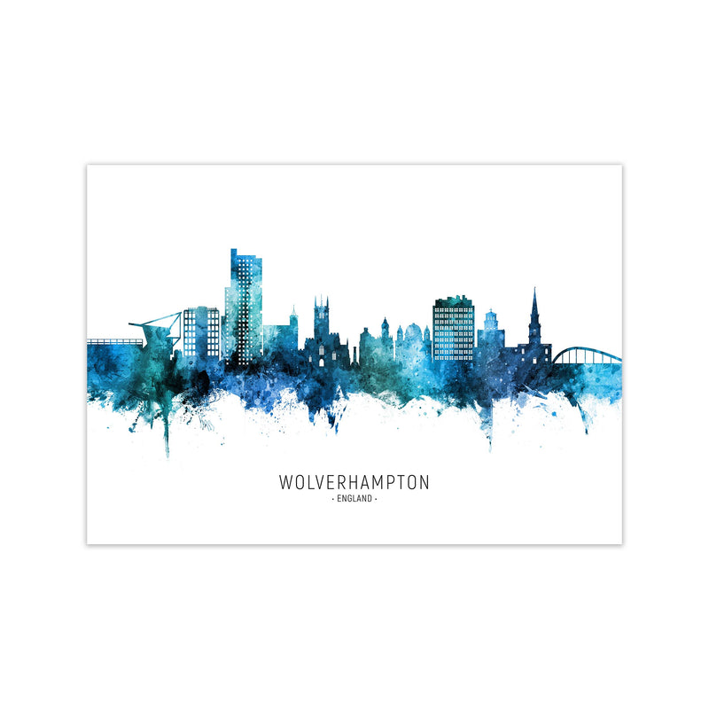 Wolverhampton England Skyline Blue City Name  by Michael Tompsett Print Only