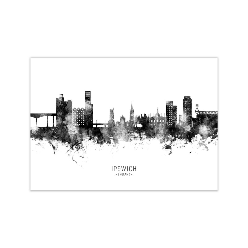 Ipswich England Skyline Black White City Name  by Michael Tompsett Print Only