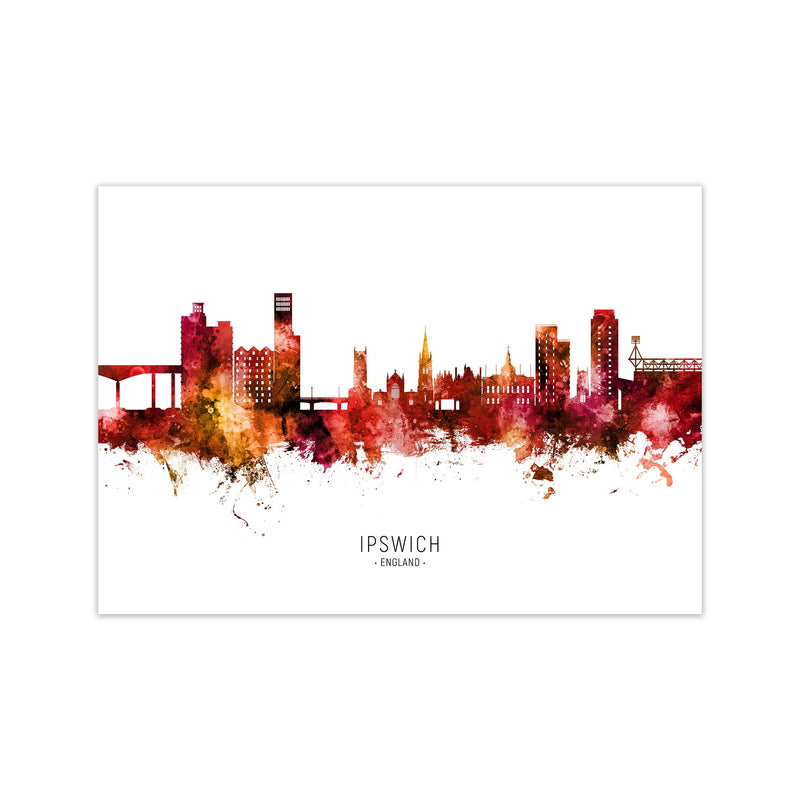 Ipswich England Skyline Red City Name  by Michael Tompsett Print Only