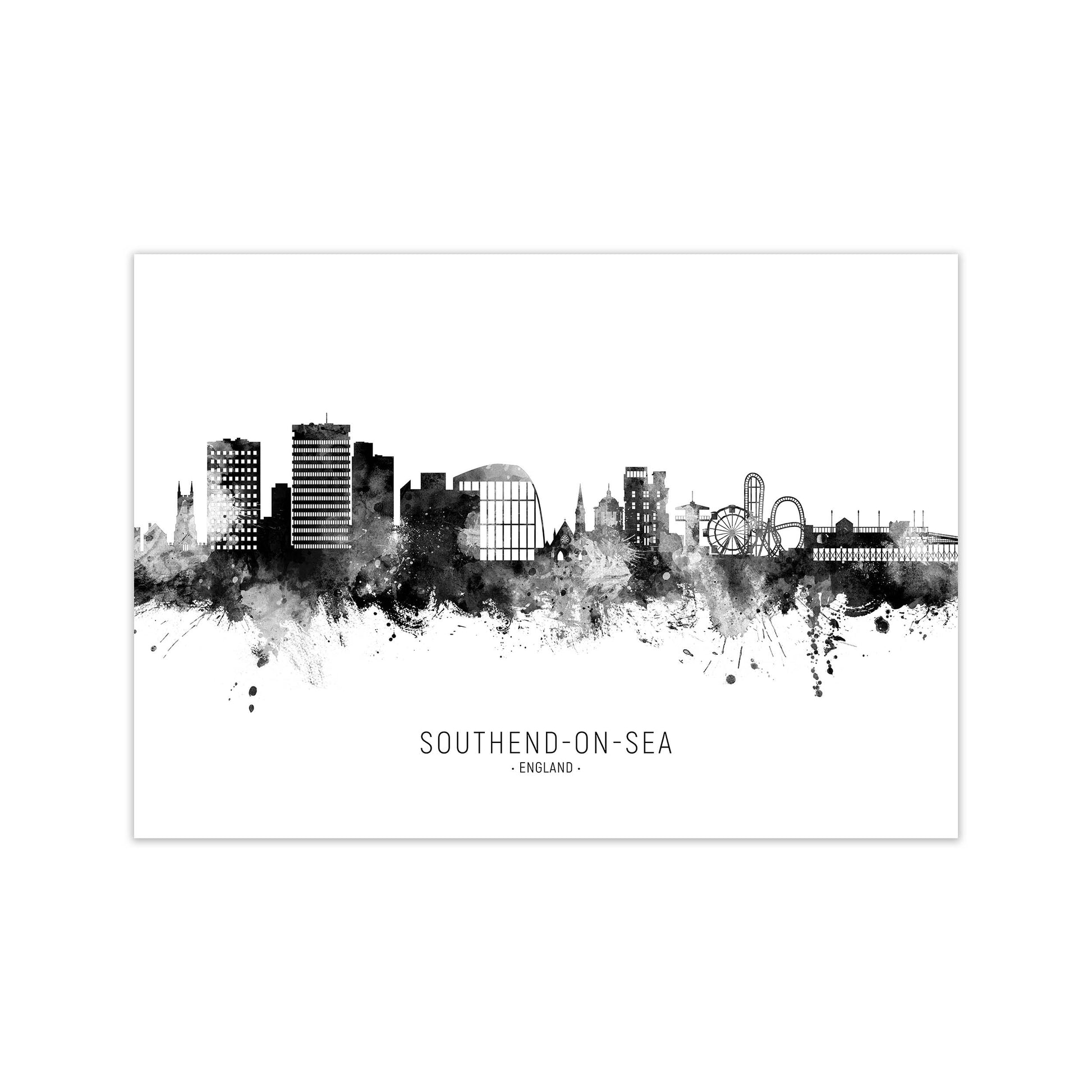 Southend-On-Sea England Skyline Black White City Name  by Michael Tompsett Print Only