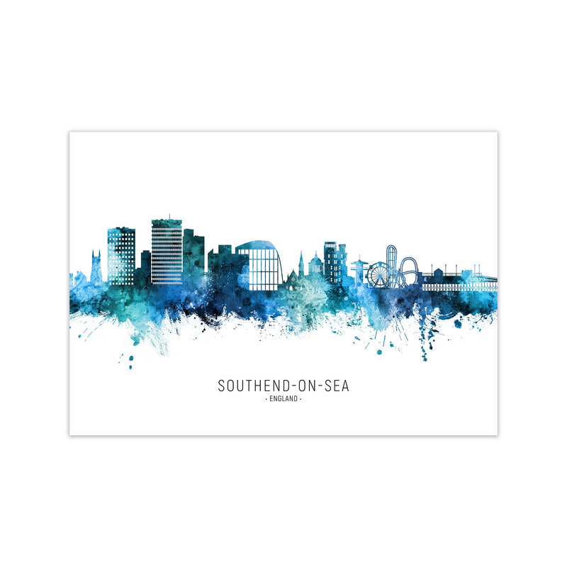 Southend-On-Sea England Skyline Blue City Name  by Michael Tompsett Print Only
