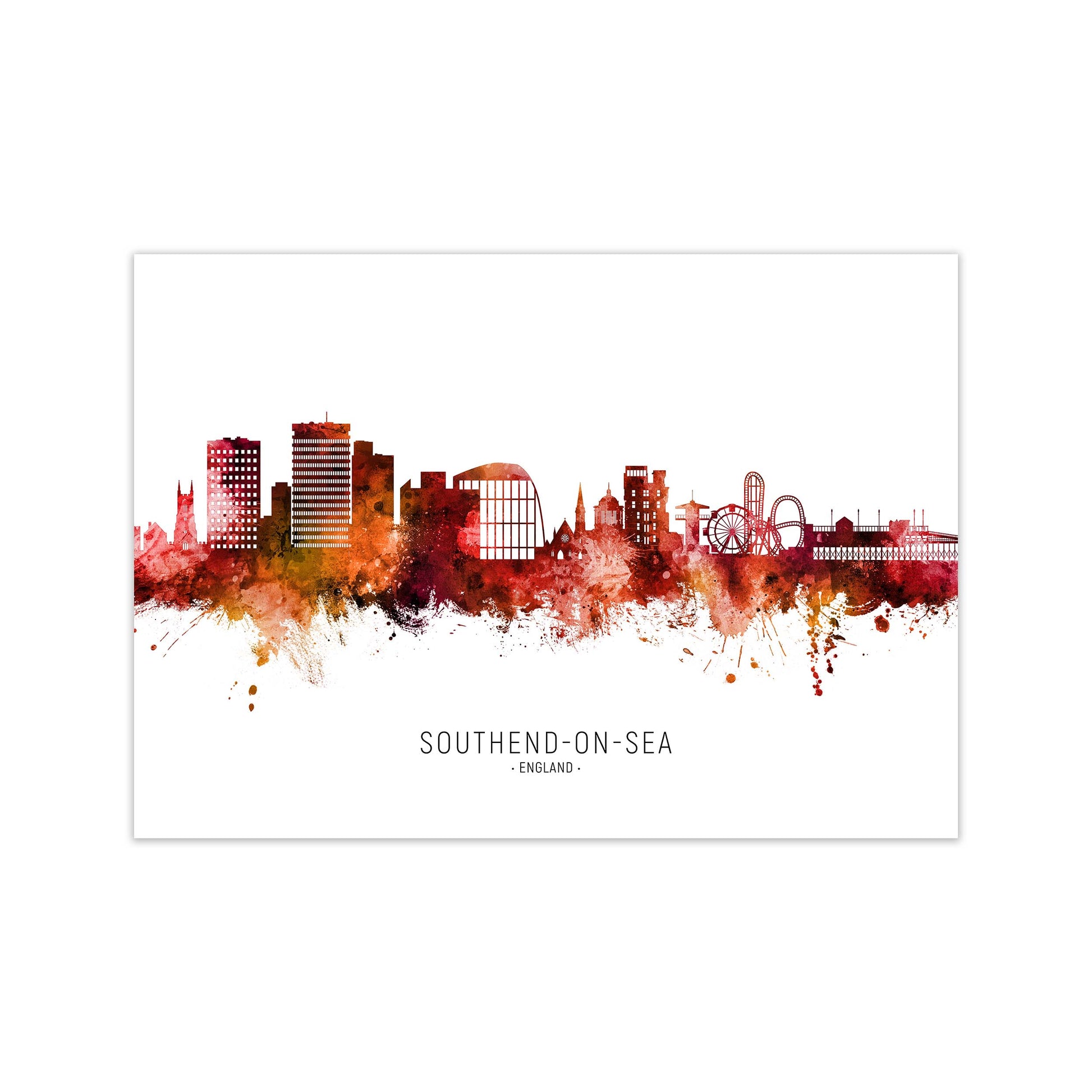 Southend-On-Sea England Skyline Red City Name  by Michael Tompsett Print Only