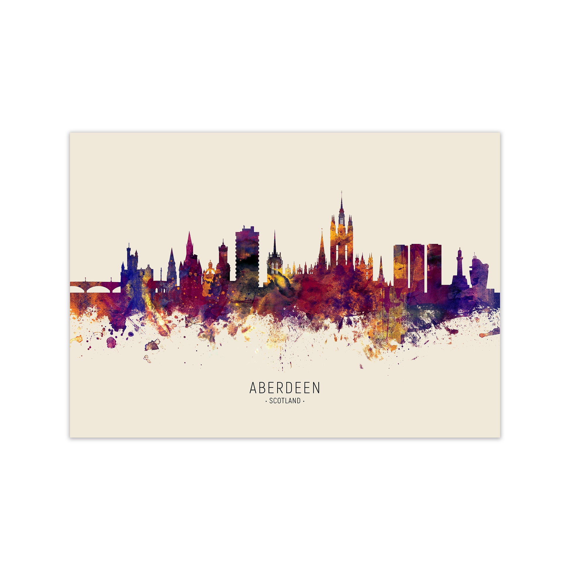Aberdeen Scotland Skyline Autumn City Name Art Print by Michael Tompsett Print Only