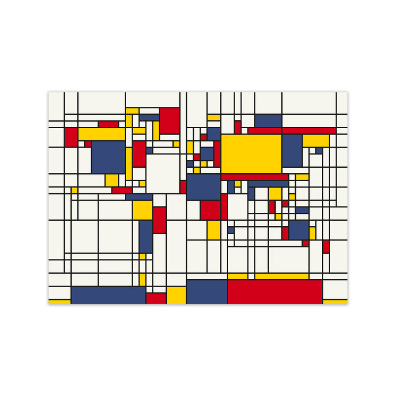 Abstract World Map in the style of Piet Mondrian Art Print by Michael Tompsett Print Only