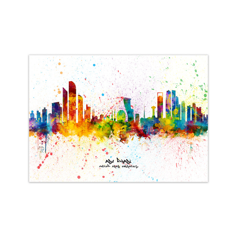 Abu Dhabi United Arab Emirates Skyline Splash Art Print by Michael Tompsett Print Only