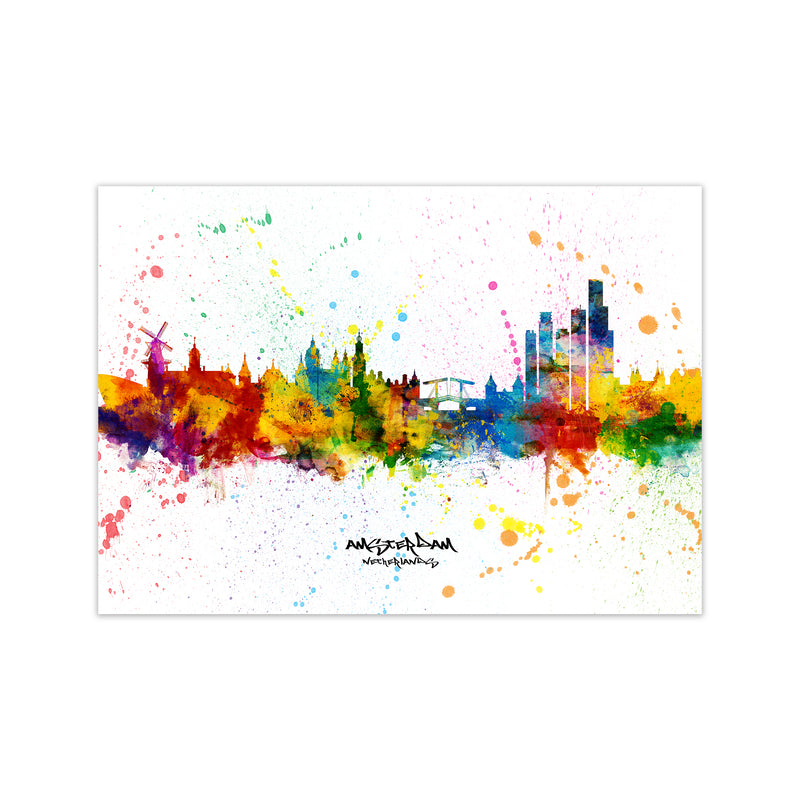 Amsterdam Netherlands Skyline Splash Art Print by Michael Tompsett Print Only