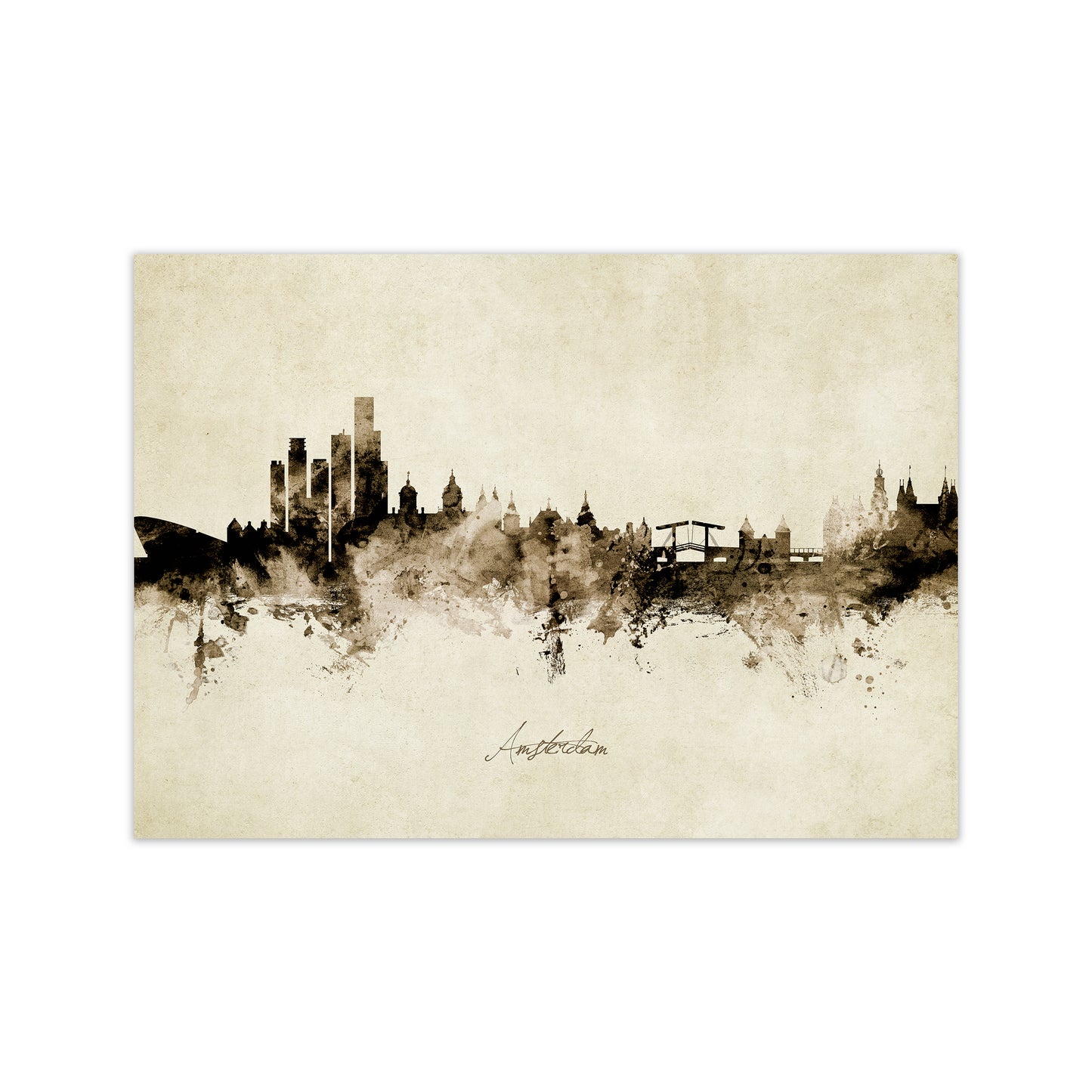 Amsterdam Netherlands Skyline Vintage Art Print by Michael Tompsett Print Only
