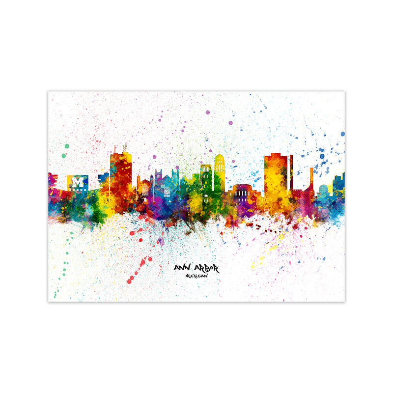 Ann Arbor Michigan Skyline Splash Art Print by Michael Tompsett Print Only