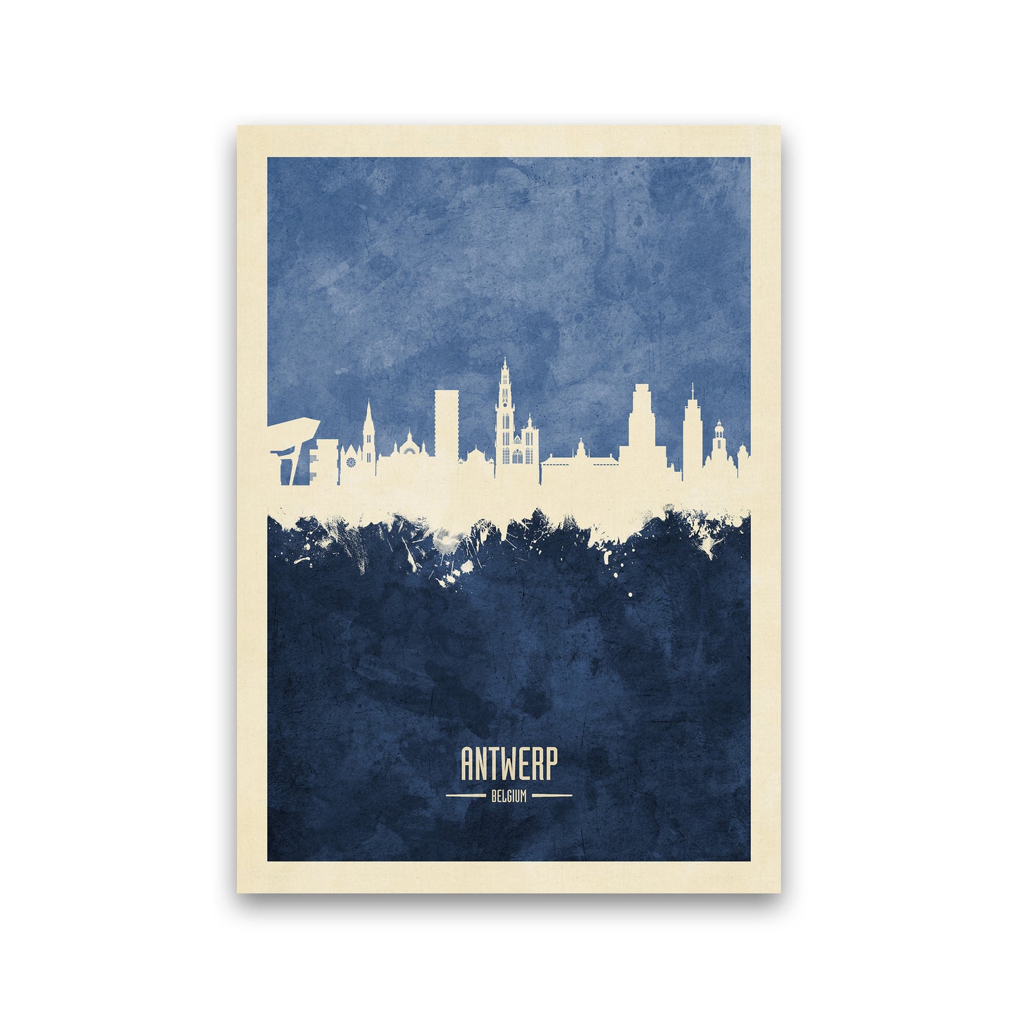 Antwerp Belgium Skyline Portrait Navy Art Print by Michael Tompsett Print Only