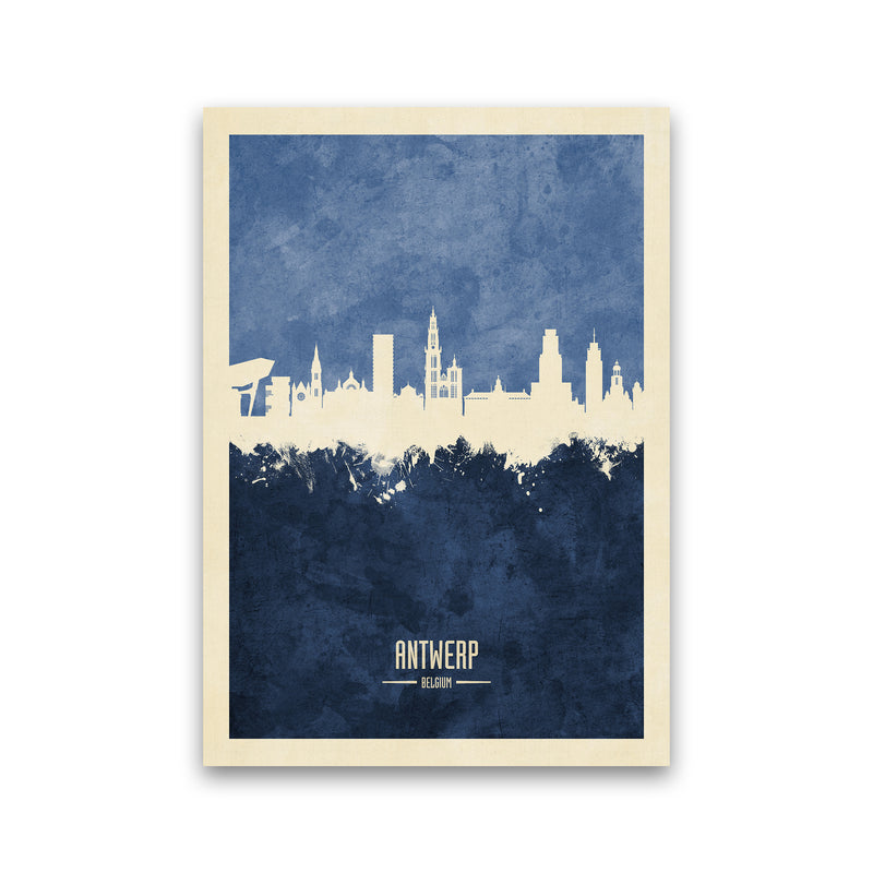 Antwerp Belgium Skyline Portrait Navy Art Print by Michael Tompsett Print Only