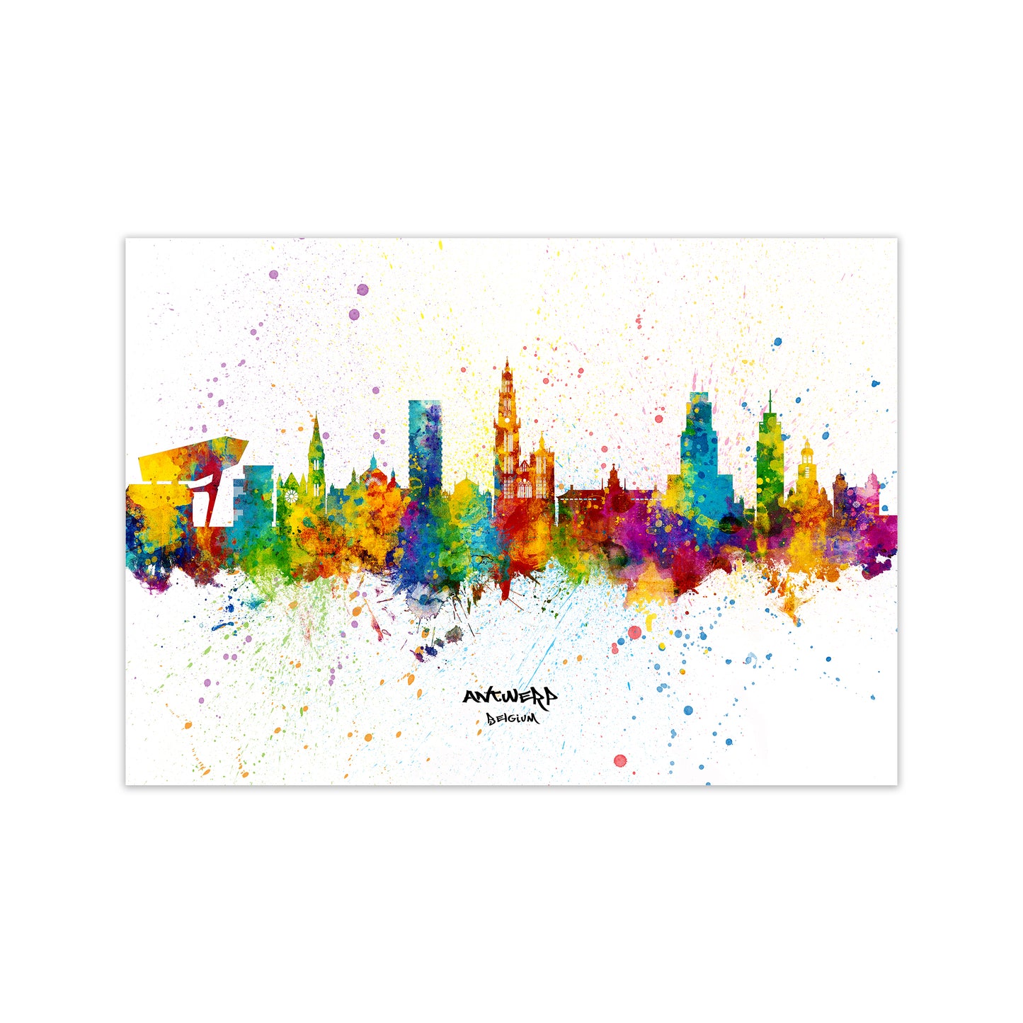Antwerp Belgium Skyline Splash Art Print by Michael Tompsett Print Only