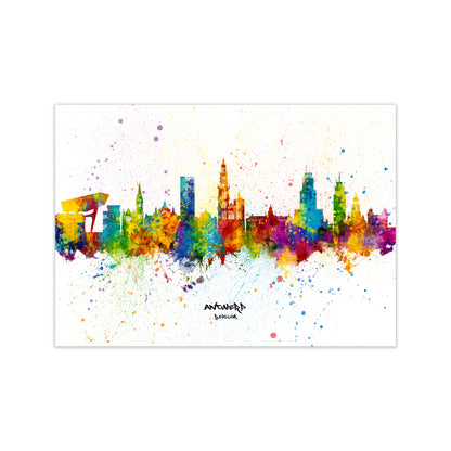 Antwerp Belgium Skyline Splash Art Print by Michael Tompsett Print Only