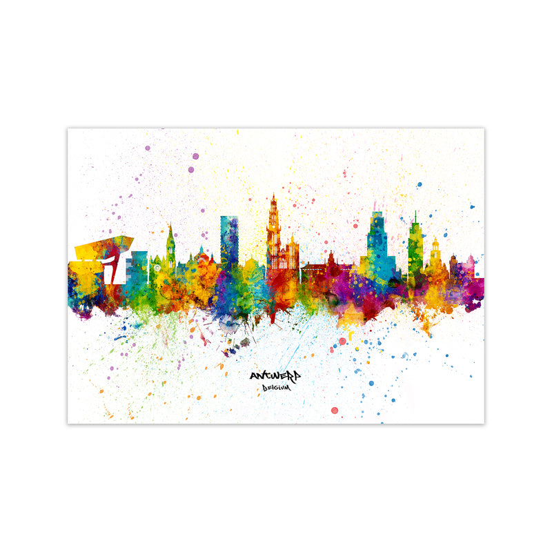 Antwerp Belgium Skyline Splash Art Print by Michael Tompsett Print Only