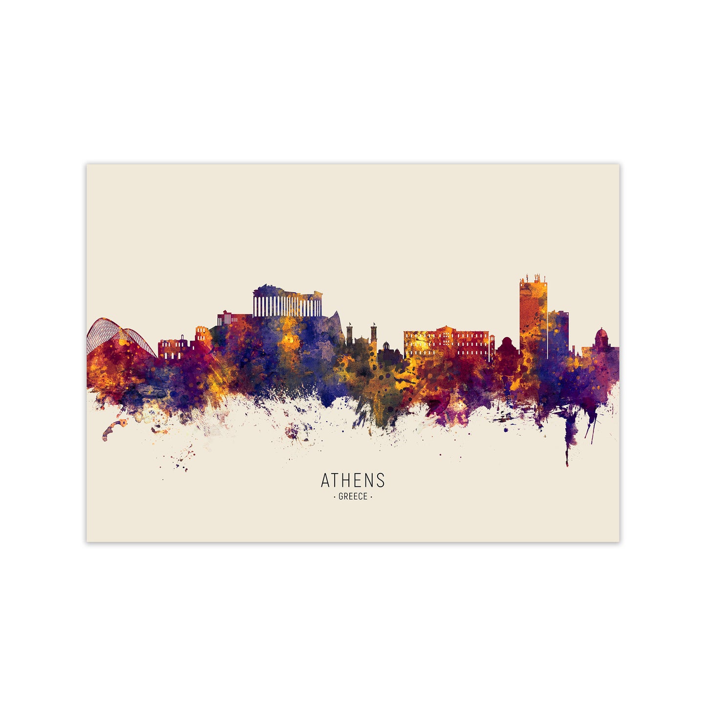Athens Greece Skyline Autumn City Name Art Print by Michael Tompsett Print Only