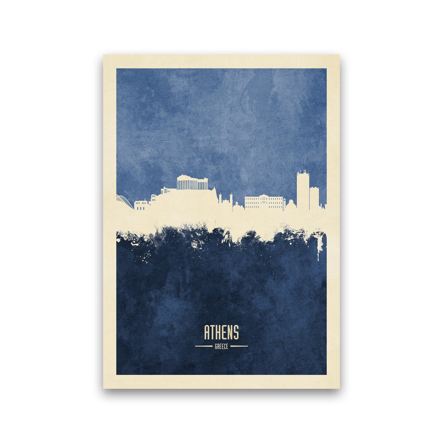 Athens Greece Skyline Portrait Navy Art Print by Michael Tompsett Print Only