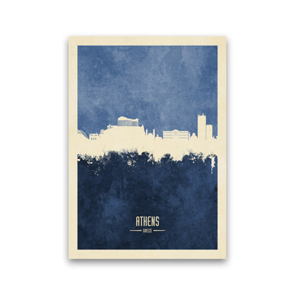 Athens Greece Skyline Portrait Navy Art Print by Michael Tompsett Print Only