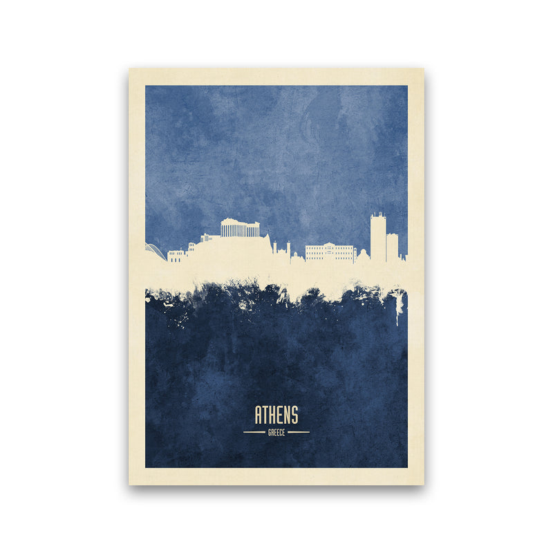 Athens Greece Skyline Portrait Navy Art Print by Michael Tompsett Print Only