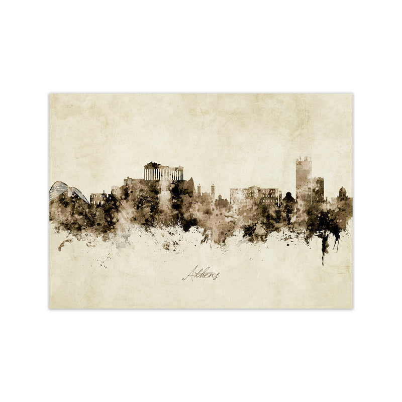 Athens Greece Skyline Vintage Art Print by Michael Tompsett Print Only