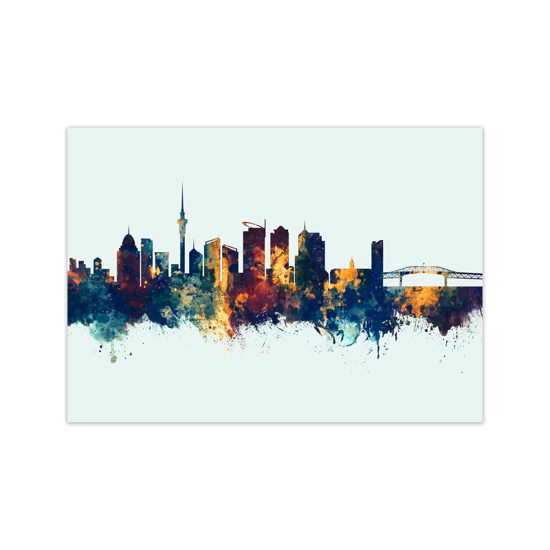 Auckland New Zealand Skyline Blue Orange Art Print by Michael Tompsett Print Only