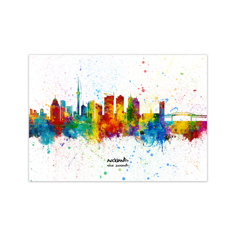 Auckland New Zealand Skyline Splash Art Print by Michael Tompsett Print Only