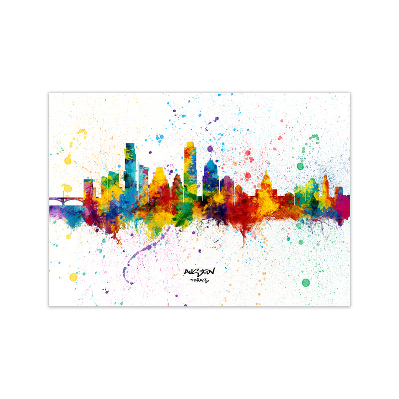 Austin Texas Skyline Splash Art Print by Michael Tompsett Print Only