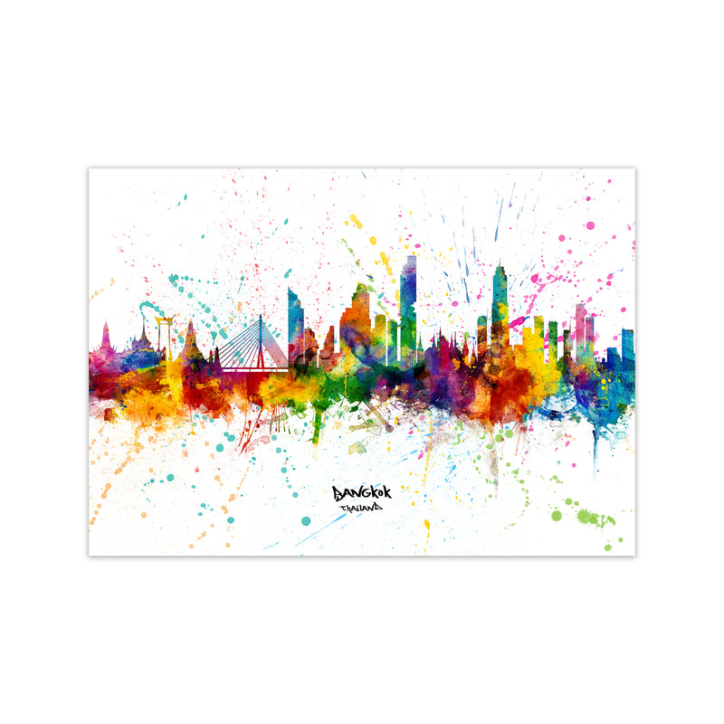 Bangkok Thailand Skyline Splash Art Print by Michael Tompsett Print Only
