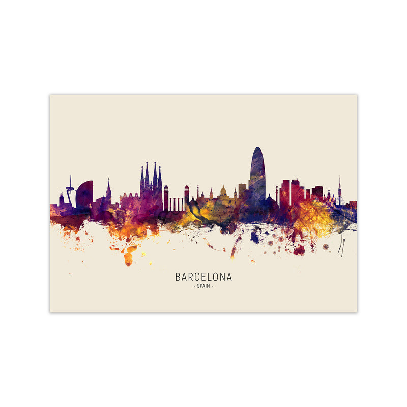 Barcelona Spain Skyline Autumn City Name Art Print by Michael Tompsett Print Only