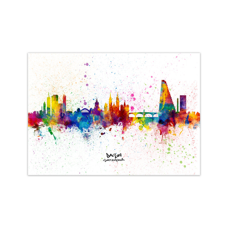 Basel Switzerland Skyline Splash Art Print by Michael Tompsett Print Only