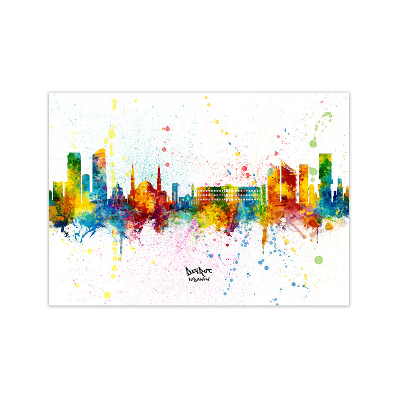 Beirut Lebanon Skyline Splash Art Print by Michael Tompsett Print Only