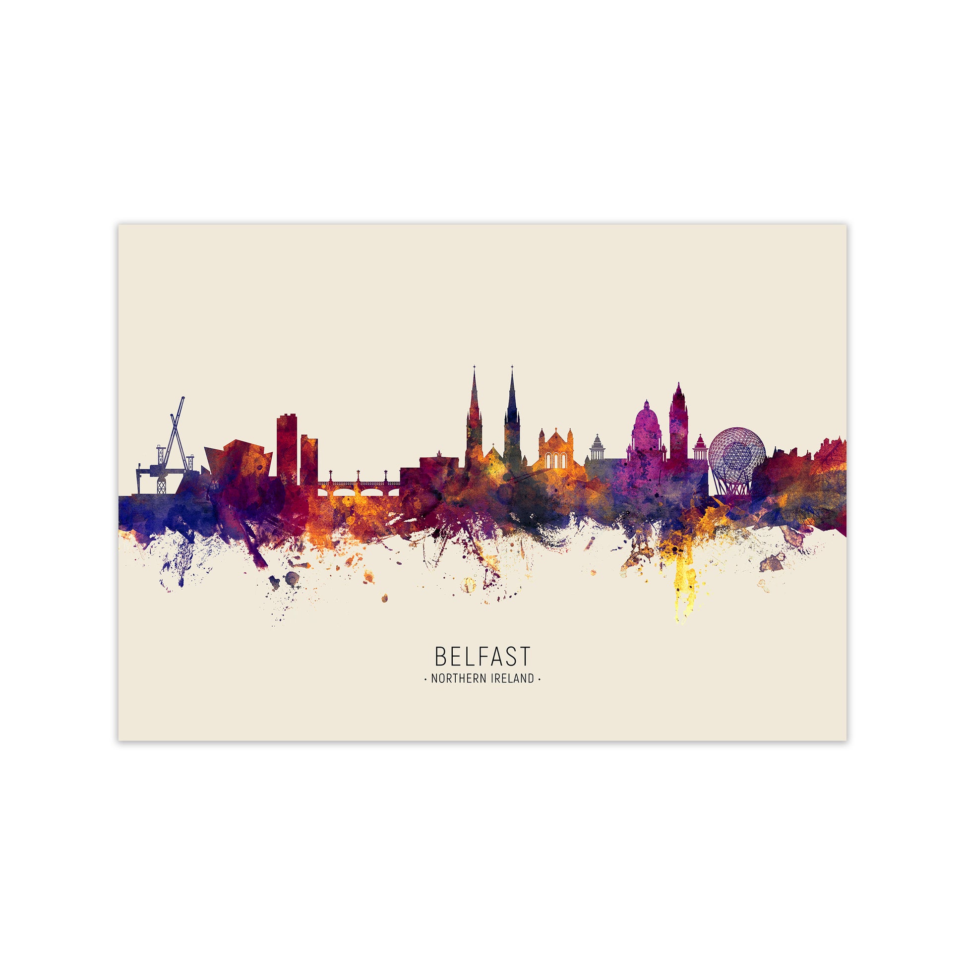 Belfast Northern Ireland Skyline Autumn City Name Art Print by Michael Tompsett Print Only