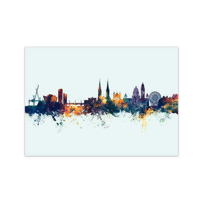 Belfast Northern Ireland Skyline Blue Orange Art Print by Michael Tompsett Print Only