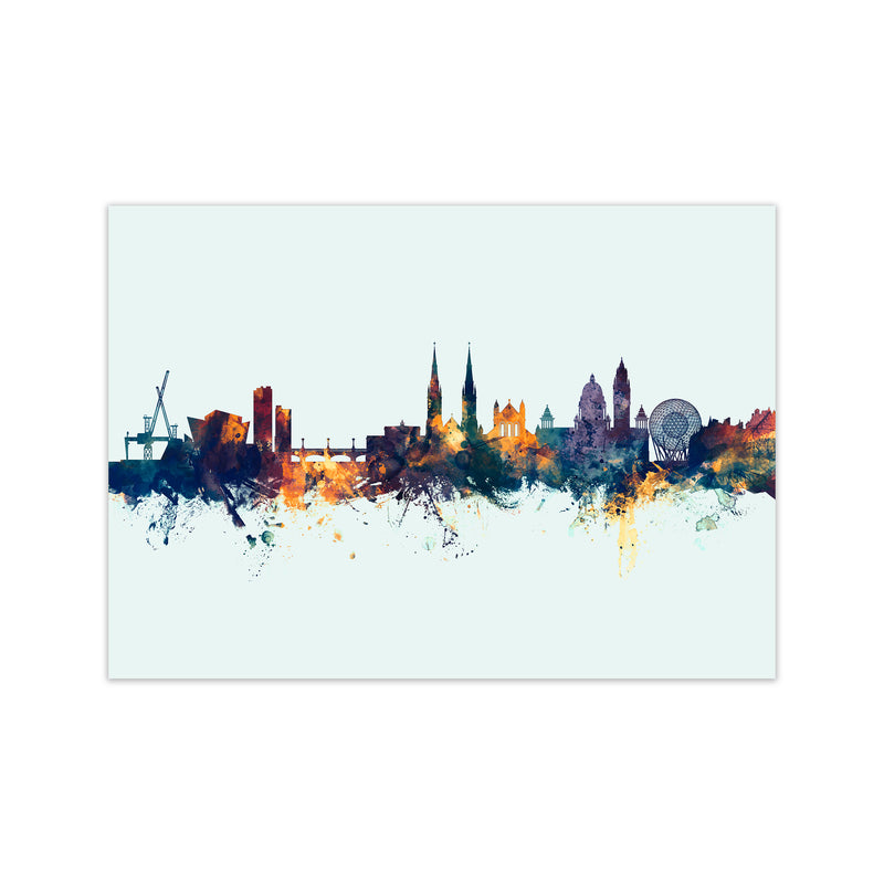 Belfast Northern Ireland Skyline Blue Orange Art Print by Michael Tompsett Print Only