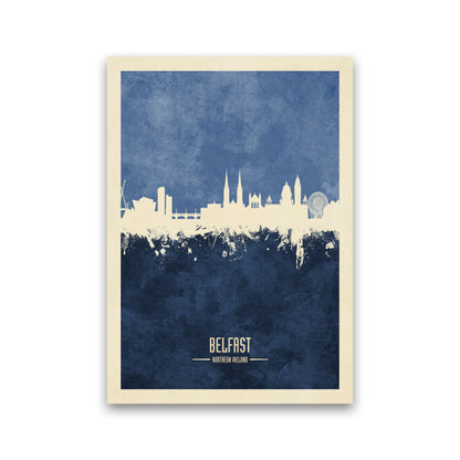 Belfast Northern Ireland Skyline Portrait Navy Art Print by Michael Tompsett Print Only