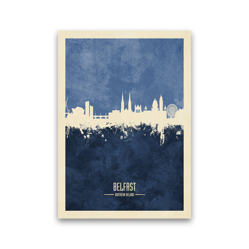 Belfast Northern Ireland Skyline Portrait Navy Art Print by Michael Tompsett Print Only