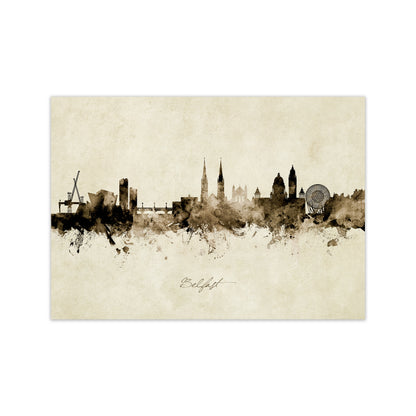 Belfast Northern Ireland Skyline Vintage Art Print by Michael Tompsett Print Only