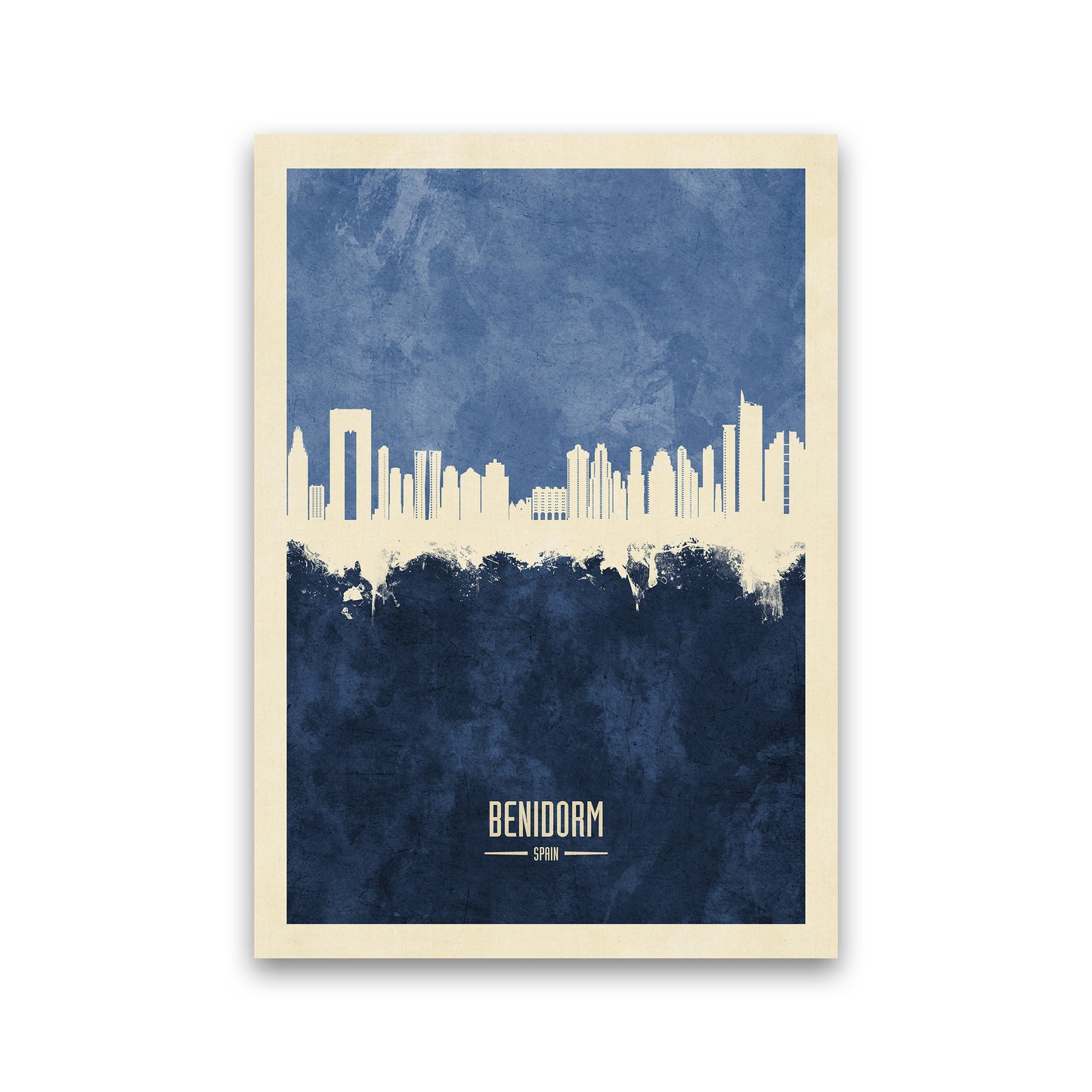 Benidorm Spain Skyline Portrait Navy Art Print by Michael Tompsett Print Only