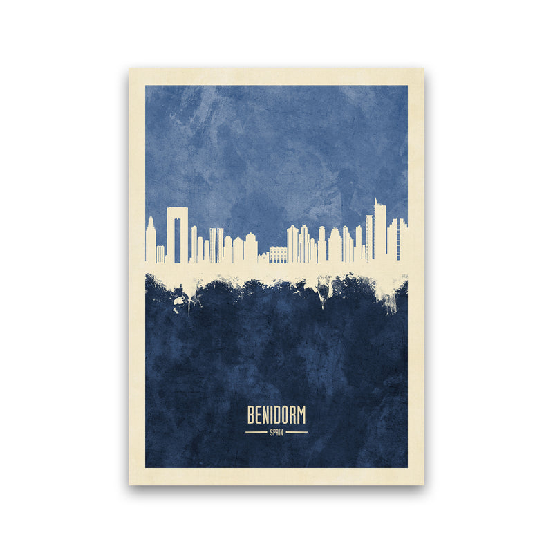 Benidorm Spain Skyline Portrait Navy Art Print by Michael Tompsett Print Only