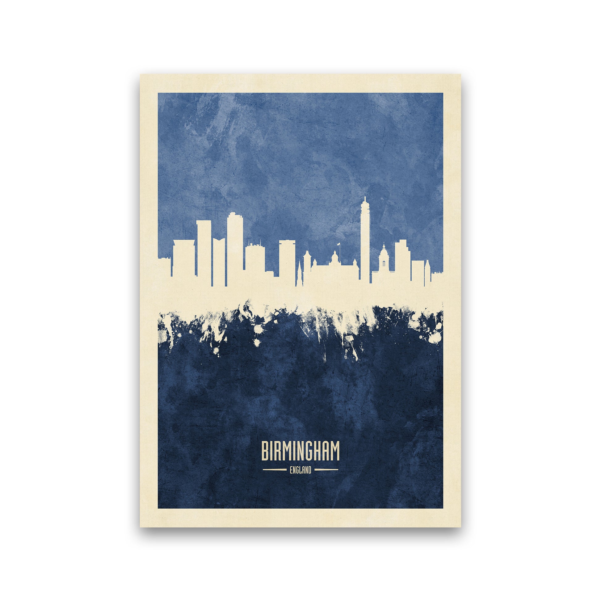 Birmingham England Skyline Portrait Navy Art Print by Michael Tompsett Print Only