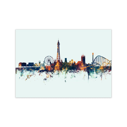 Blackpool England Skyline Blue Orange Art Print by Michael Tompsett Print Only