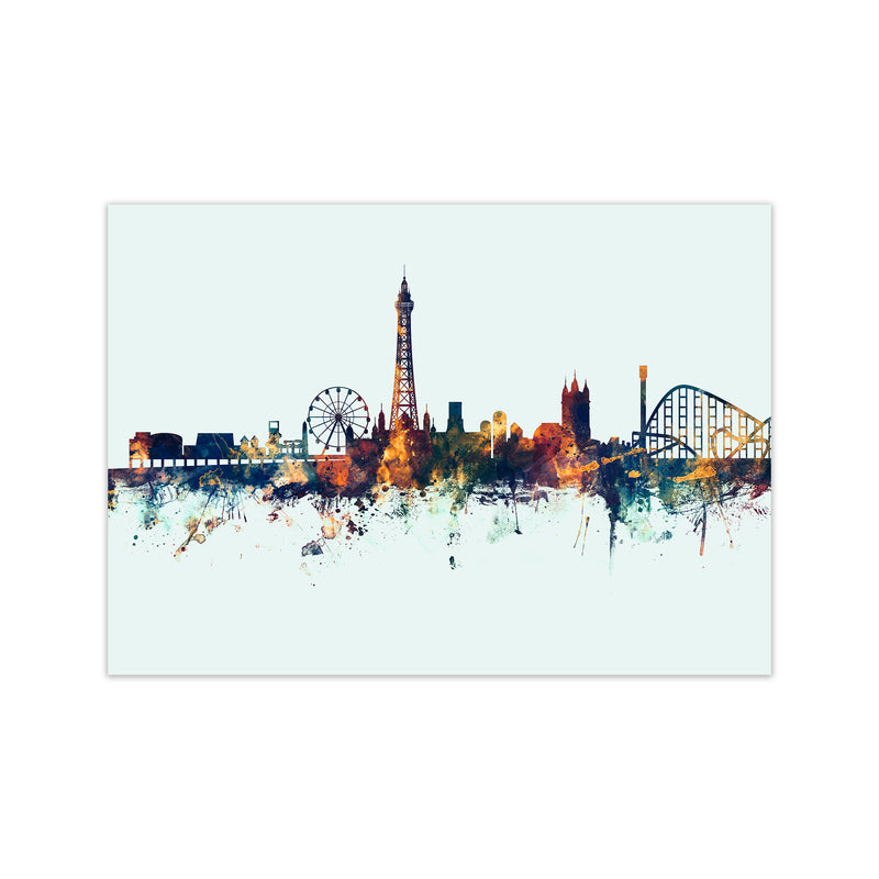 Blackpool England Skyline Blue Orange Art Print by Michael Tompsett Print Only
