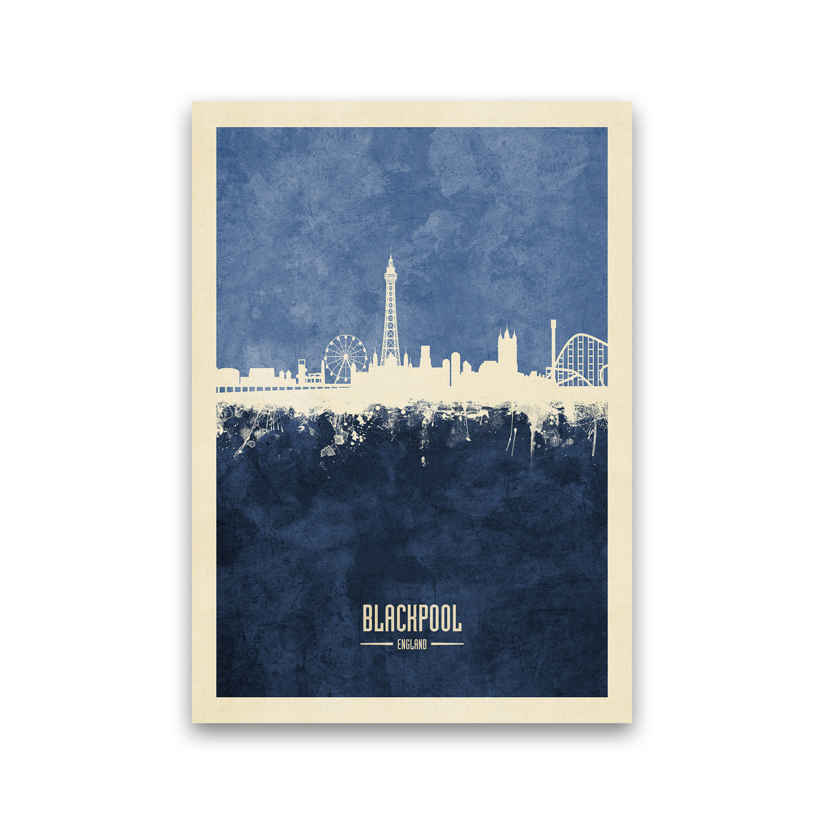 Blackpool England Skyline Portrait Navy Art Print by Michael Tompsett Print Only