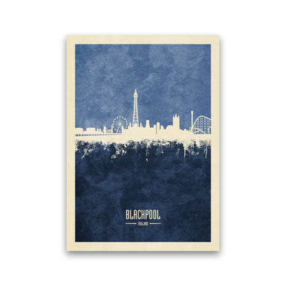 Blackpool England Skyline Portrait Navy Art Print by Michael Tompsett Print Only